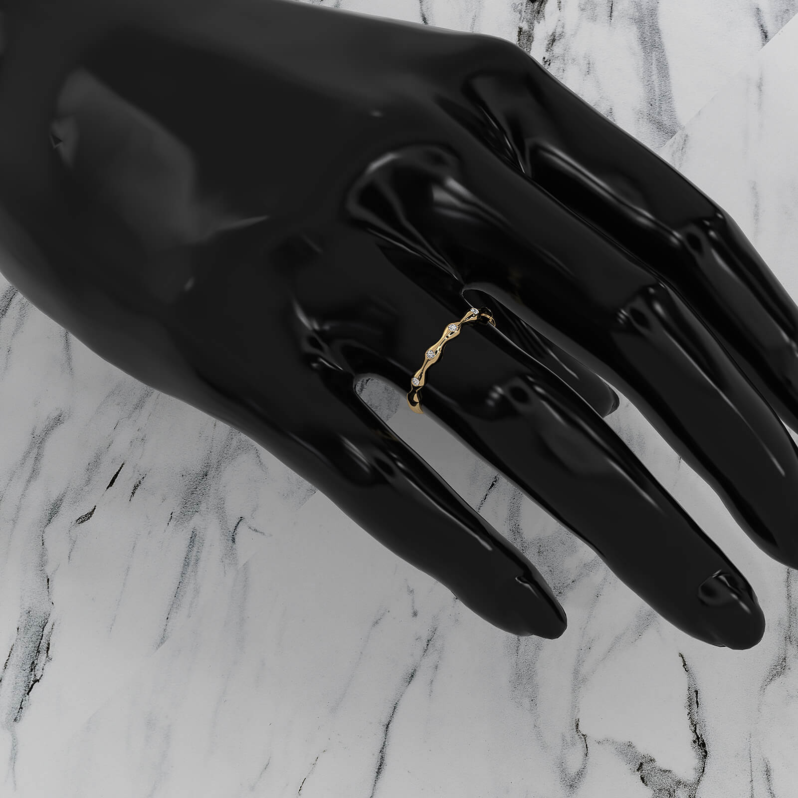 Delicate Bamboo Round Lab Diamond Bezel Set Wedding Ring 0.04ctw.